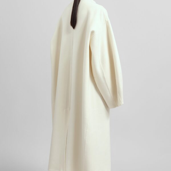 The Frankie Shop Leroy Funnel Neck Wool Coat - White - Oversized Minimalist Coats in White - Shop at Coveti