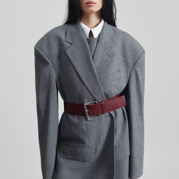 The Frankie Shop Lismore Wool Oversized Blazer - Grey - Oversized Minimalist Jackets in Grey - Shop at Coveti
