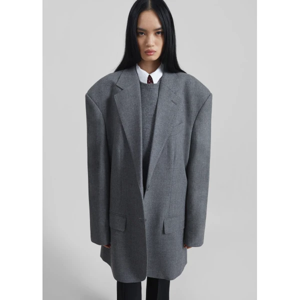The Frankie Shop Lismore Wool Oversized Blazer – Grey, view 4