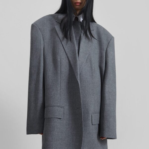 The Frankie Shop Lismore Wool Oversized Blazer - Grey - Oversized Minimalist Jackets in Grey - Shop at Coveti