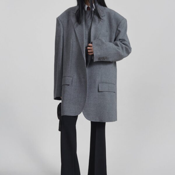 The Frankie Shop Lismore Wool Oversized Blazer - Grey - Oversized Minimalist Jackets in Grey - Shop at Coveti
