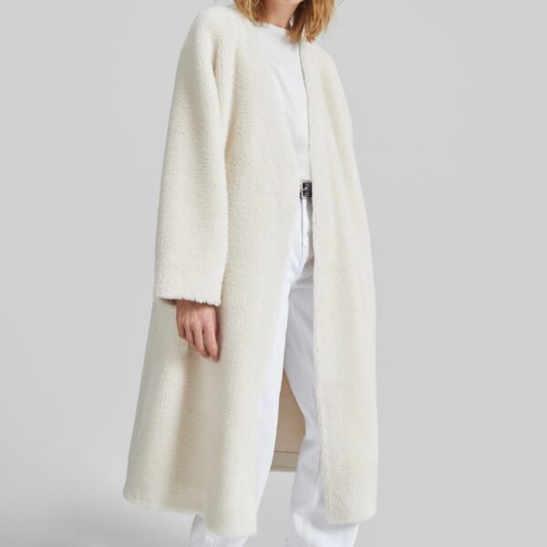 The Frankie Shop Livigno Faux Shearling Coat - Ivory - Oversized Minimalist Coats in Ivory - Shop at Coveti