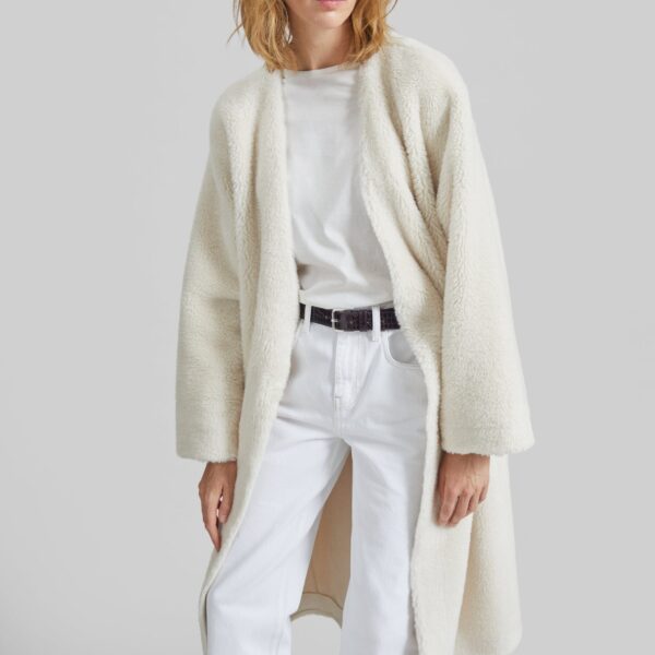The Frankie Shop Livigno Faux Shearling Coat - Ivory - Oversized Minimalist Coats in Ivory - Shop at Coveti