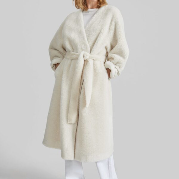 The Frankie Shop Livigno Faux Shearling Coat - Ivory - Oversized Minimalist Coats in Ivory - Shop at Coveti