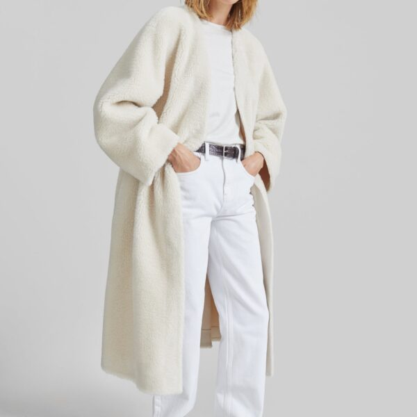 The Frankie Shop Livigno Faux Shearling Coat - Ivory - Oversized Minimalist Coats in Ivory - Shop at Coveti