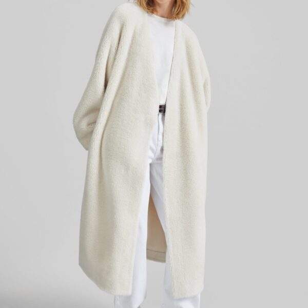 The Frankie Shop Livigno Faux Shearling Coat - Ivory - Oversized Minimalist Coats in Ivory - Shop at Coveti