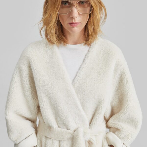 The Frankie Shop Livigno Faux Shearling Coat - Ivory - Oversized Minimalist Coats in Ivory - Shop at Coveti