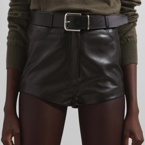 The Frankie Shop Loen Leather Hot Pants - Black - Oversized Minimalist Shorts in Black - Shop at Coveti