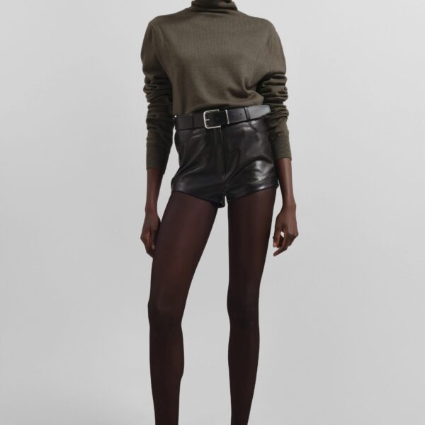 The Frankie Shop Loen Leather Hot Pants - Black - Oversized Minimalist Shorts in Black - Shop at Coveti
