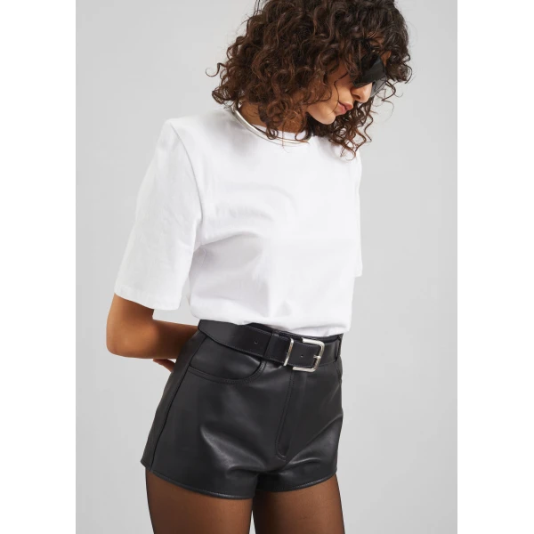 The Frankie Shop Loen Leather Hot Pants – Black, view 7