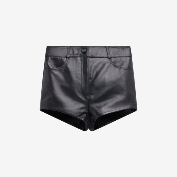 The Frankie Shop Loen Leather Hot Pants - Black - Oversized Minimalist Shorts in Black - Shop at Coveti