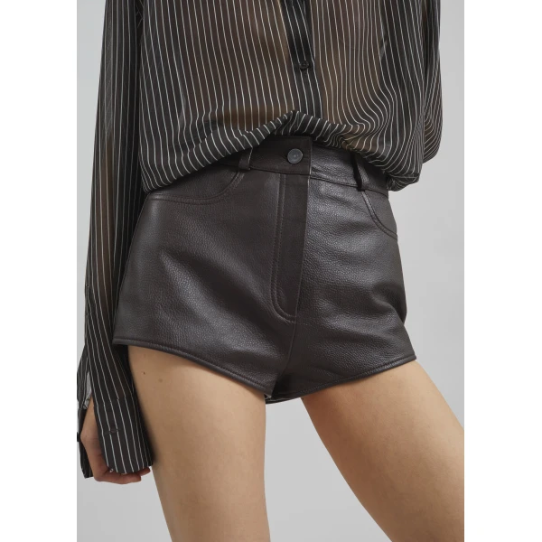 The Frankie Shop Loen Leather Hot Pants – Vintage Brown, view 3