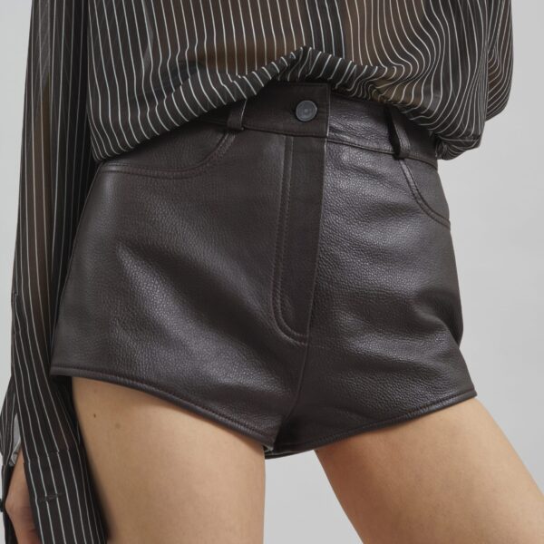 The Frankie Shop Loen Leather Hot Pants - Vintage Brown - Oversized Minimalist Shorts in Brown - Shop at Coveti