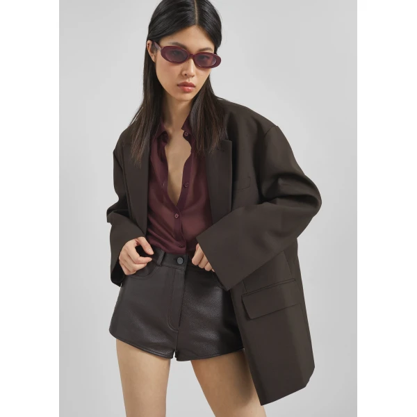 The Frankie Shop Loen Leather Hot Pants – Vintage Brown, view 4