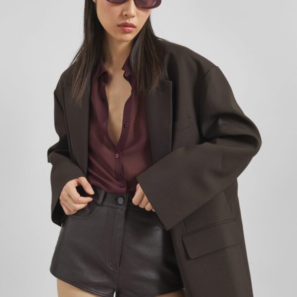 The Frankie Shop Loen Leather Hot Pants - Vintage Brown - Oversized Minimalist Shorts in Brown - Shop at Coveti