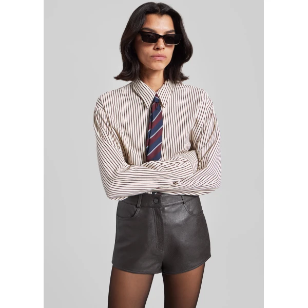 The Frankie Shop Loen Leather Hot Pants – Vintage Brown, view 6