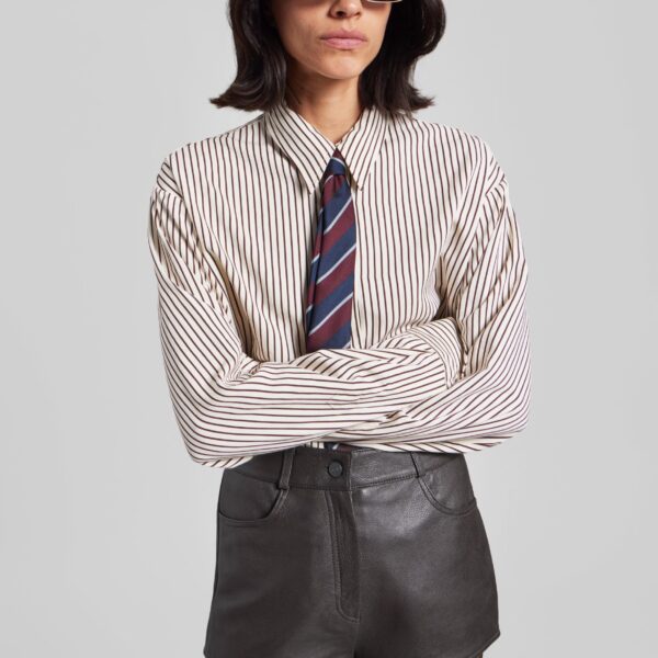 The Frankie Shop Loen Leather Hot Pants - Vintage Brown - Oversized Minimalist Shorts in Brown - Shop at Coveti