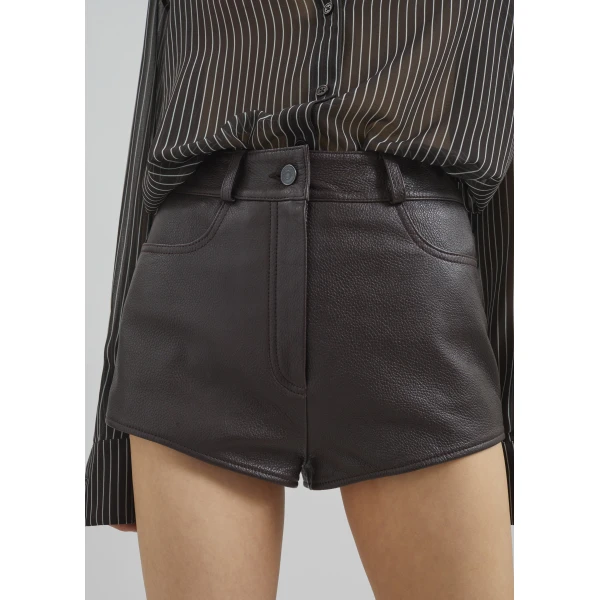 The Frankie Shop Loen Leather Hot Pants – Vintage Brown, view 7