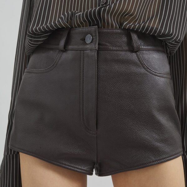 The Frankie Shop Loen Leather Hot Pants - Vintage Brown - Oversized Minimalist Shorts in Brown - Shop at Coveti