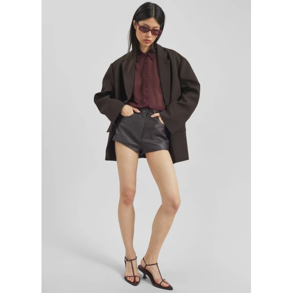 The Frankie Shop Loen Leather Hot Pants – Vintage Brown, view 8