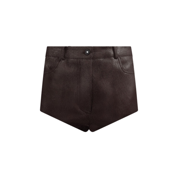 The Frankie Shop Loen Leather Hot Pants - Vintage Brown - Oversized Minimalist Shorts in Brown - Shop at Coveti