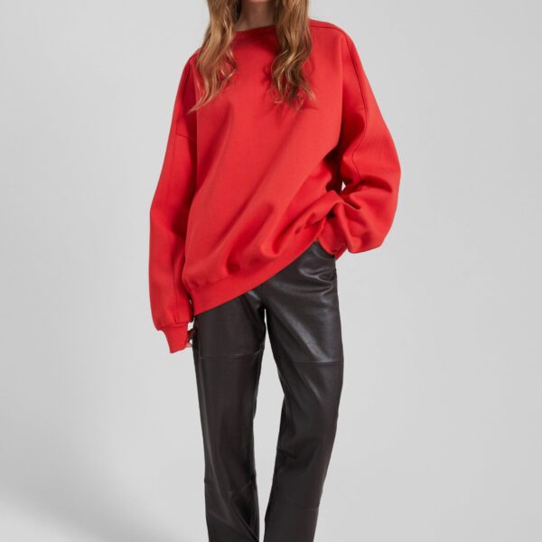 The Frankie Shop Lonay Balloon Sleeve Sweatshirt - Red - Oversized Minimalist Tops in Red - Shop at Coveti