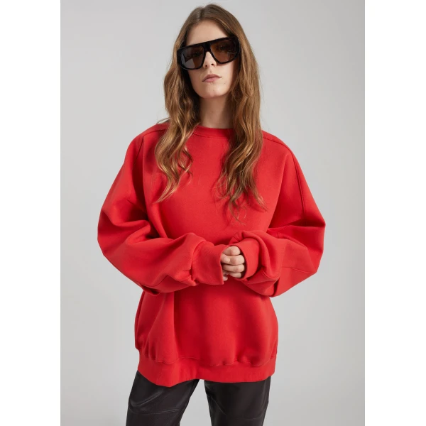 The Frankie Shop Lonay Balloon Sleeve Sweatshirt – Red Top, view 5