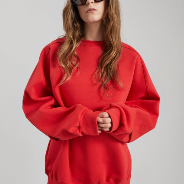 The Frankie Shop Lonay Balloon Sleeve Sweatshirt - Red - Oversized Minimalist Tops in Red - Shop at Coveti
