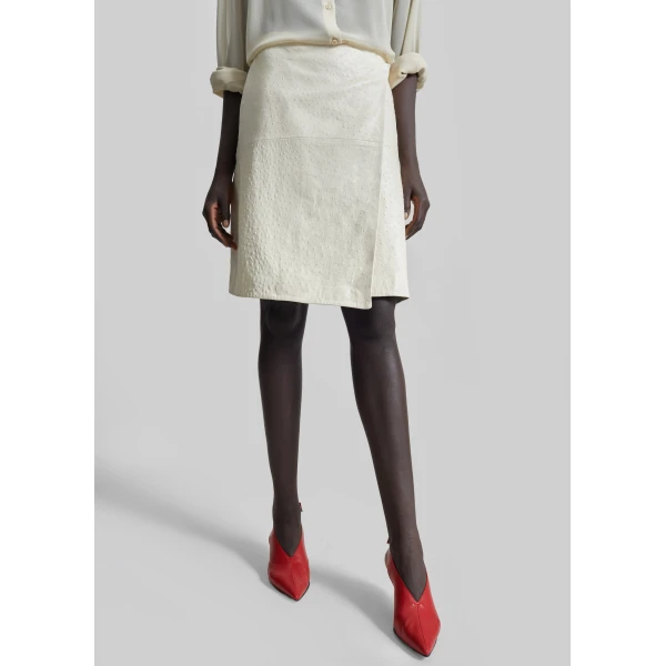 The Frankie Shop Loulou De Saison Gora Ostrich-Effect Leather Wrap Skirt – Ivory, view 2