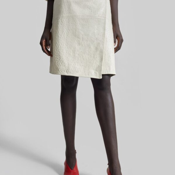 The Frankie Shop Loulou De Saison Gora Ostrich-Effect Leather Wrap Skirt - Ivory - Oversized Minimalist Skirts in Ivory - Shop at Coveti