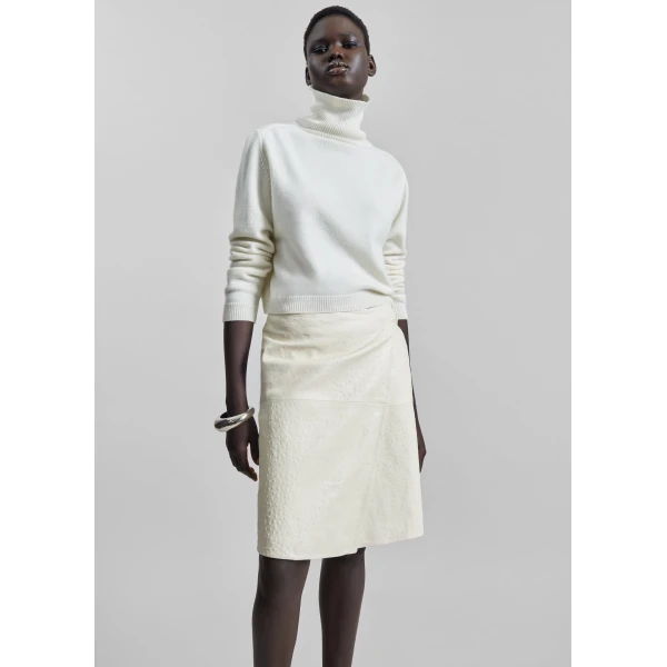 The Frankie Shop Loulou De Saison Gora Ostrich-Effect Leather Wrap Skirt – Ivory, view 3