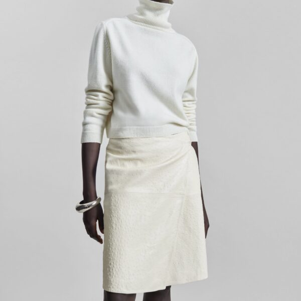 The Frankie Shop Loulou De Saison Gora Ostrich-Effect Leather Wrap Skirt - Ivory - Oversized Minimalist Skirts in Ivory - Shop at Coveti