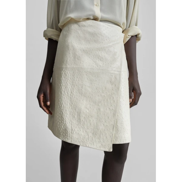 The Frankie Shop Loulou De Saison Gora Ostrich-Effect Leather Wrap Skirt – Ivory, view 4