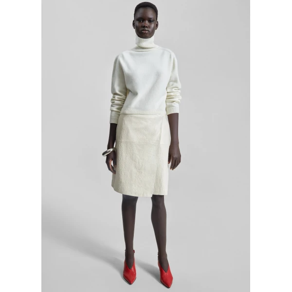 The Frankie Shop Loulou De Saison Gora Ostrich-Effect Leather Wrap Skirt – Ivory, view 5
