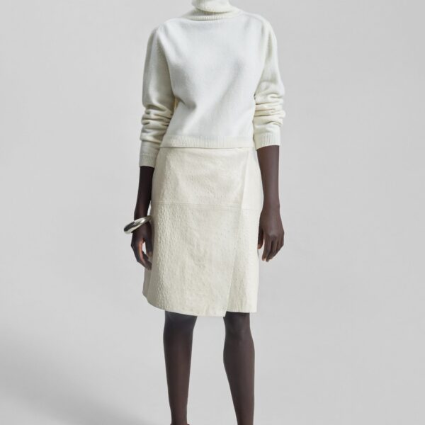 The Frankie Shop Loulou De Saison Gora Ostrich-Effect Leather Wrap Skirt - Ivory - Oversized Minimalist Skirts in Ivory - Shop at Coveti