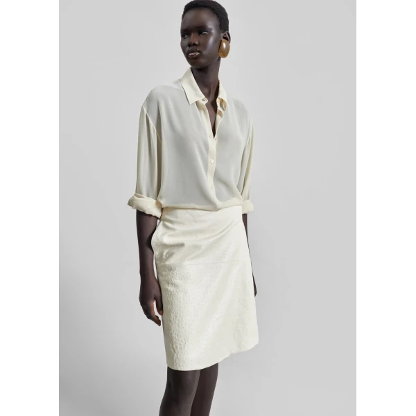 The Frankie Shop Loulou De Saison Gora Ostrich-Effect Leather Wrap Skirt – Ivory, view 6