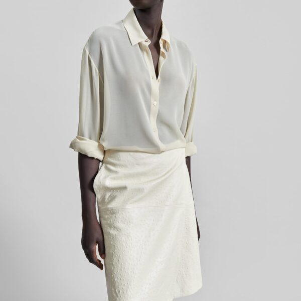 The Frankie Shop Loulou De Saison Gora Ostrich-Effect Leather Wrap Skirt - Ivory - Oversized Minimalist Skirts in Ivory - Shop at Coveti