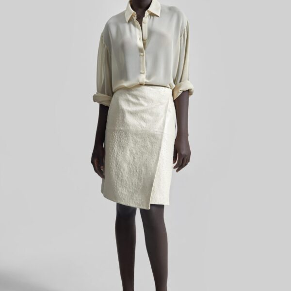 The Frankie Shop Loulou De Saison Gora Ostrich-Effect Leather Wrap Skirt - Ivory - Oversized Minimalist Skirts in Ivory - Shop at Coveti