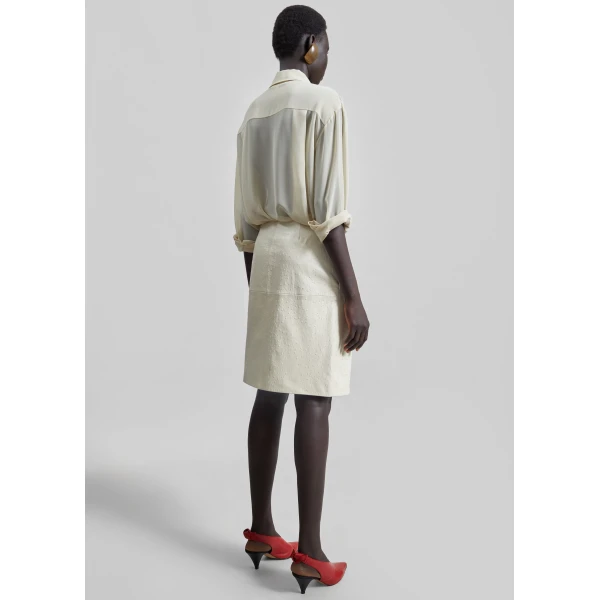 The Frankie Shop Loulou De Saison Gora Ostrich-Effect Leather Wrap Skirt – Ivory, view 8