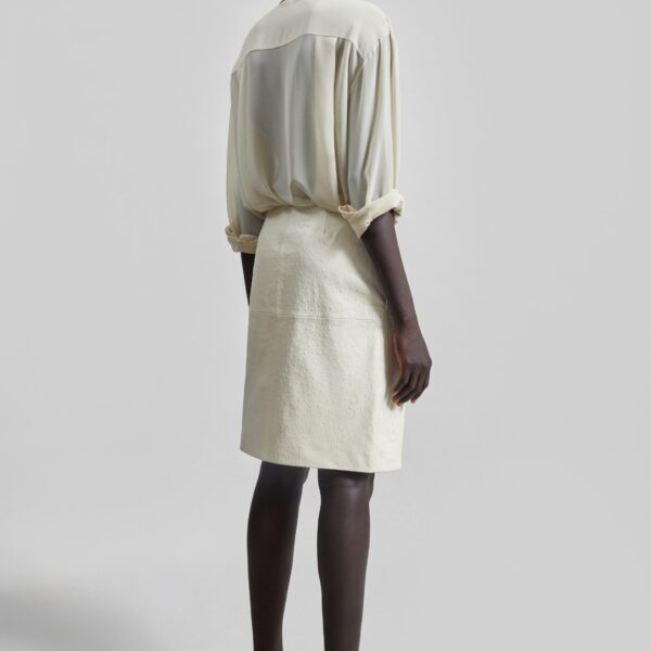The Frankie Shop Loulou De Saison Gora Ostrich-Effect Leather Wrap Skirt - Ivory - Oversized Minimalist Skirts in Ivory - Shop at Coveti