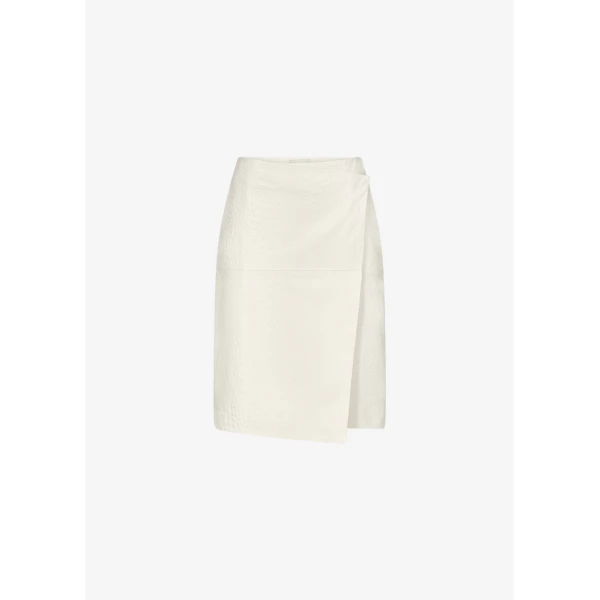 The Frankie Shop Loulou De Saison Gora Ostrich-Effect Leather Wrap Skirt – Ivory, view 9