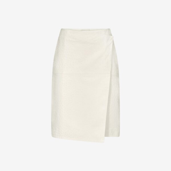 The Frankie Shop Loulou De Saison Gora Ostrich-Effect Leather Wrap Skirt - Ivory - Oversized Minimalist Skirts in Ivory - Shop at Coveti