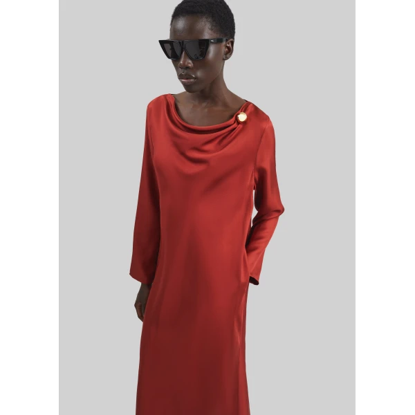 The Frankie Shop Loulou De Saison Zoya Silk Twill Dress – Red, view 3