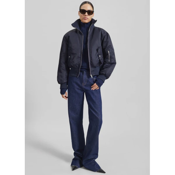The Frankie Shop Maloy Cropped Bomber Jacket – Navy, view 2