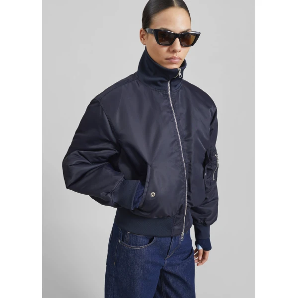 The Frankie Shop Maloy Cropped Bomber Jacket – Navy, view 3