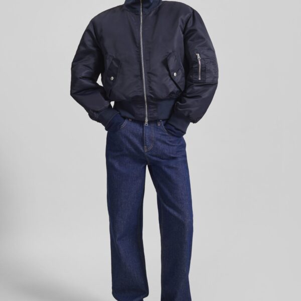 The Frankie Shop Maloy Cropped Bomber Jacket - Navy - Oversized Minimalist Jackets in Blue - Shop at Coveti