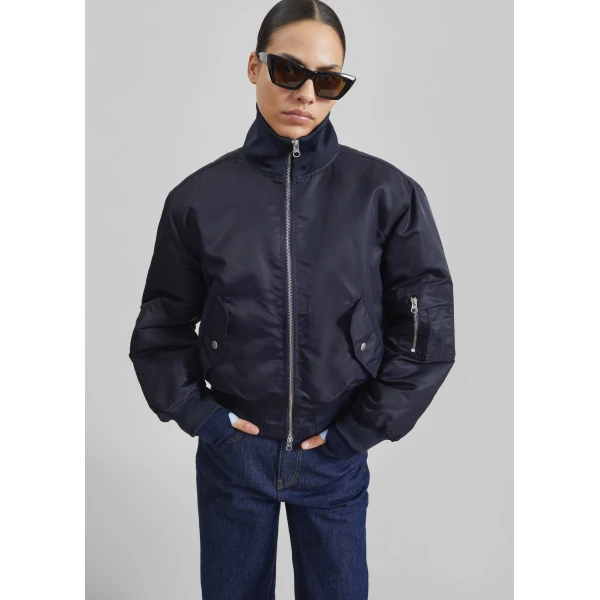 The Frankie Shop Maloy Cropped Bomber Jacket – Navy, view 6