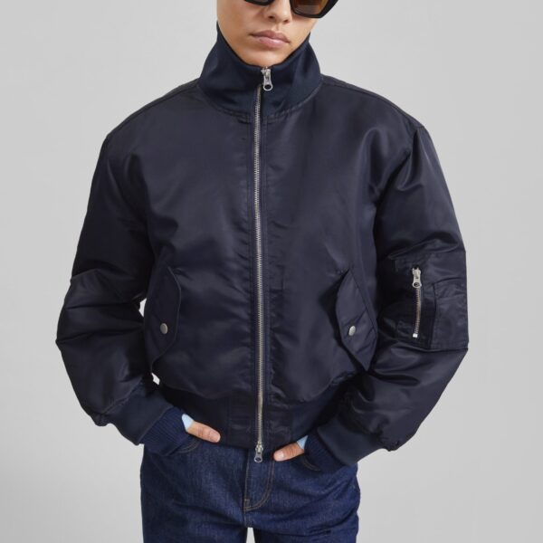 The Frankie Shop Maloy Cropped Bomber Jacket - Navy - Oversized Minimalist Jackets in Blue - Shop at Coveti