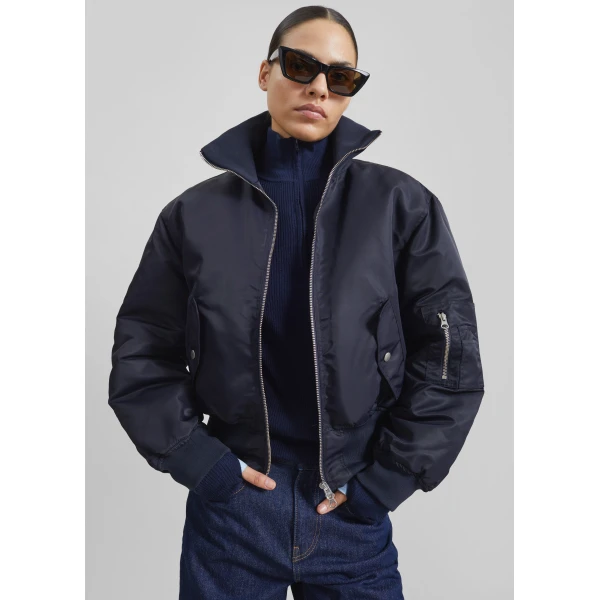 The Frankie Shop Maloy Cropped Bomber Jacket – Navy, view 7