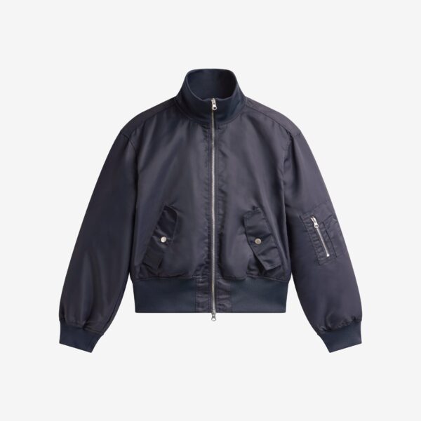 The Frankie Shop Maloy Cropped Bomber Jacket - Navy - Oversized Minimalist Jackets in Blue - Shop at Coveti